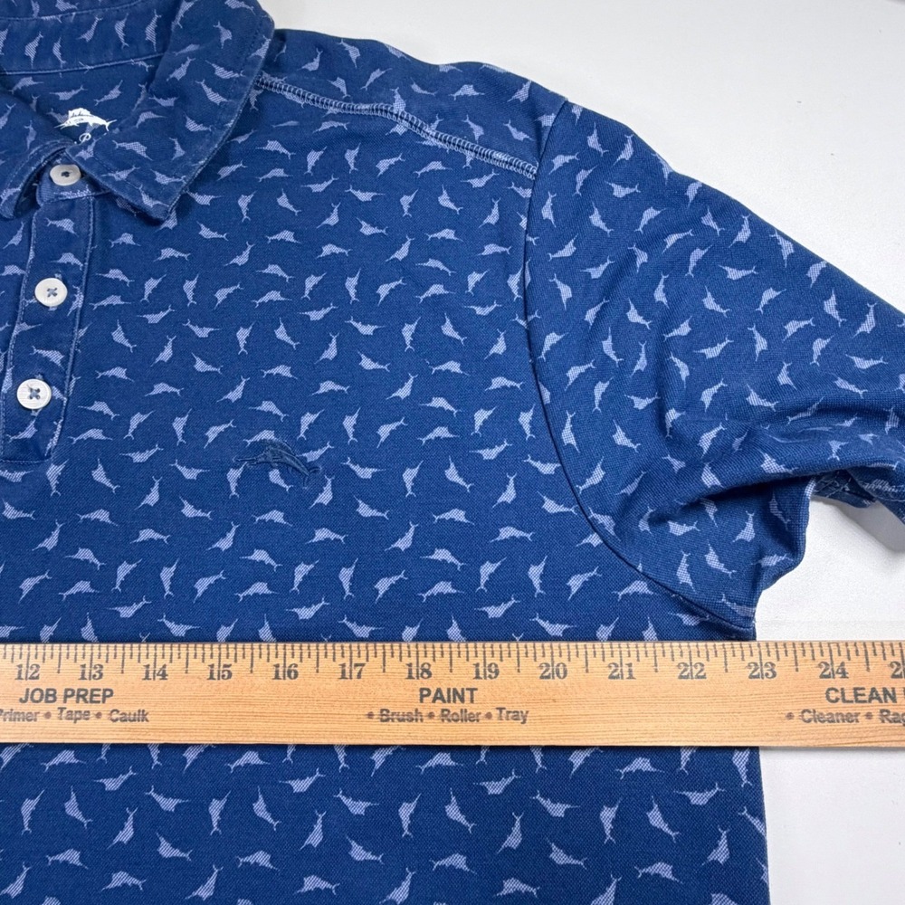 Tommy Bahama Polo Mens Large Blue Fish All Over Print Supima Cotton Short Sleeve - Picture 8 of 10